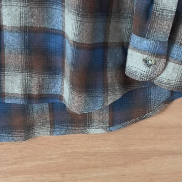 Pendleton wool  flanel plaid Lodge Shirt men's L large brown blue tan button up - Picture 5 of 10